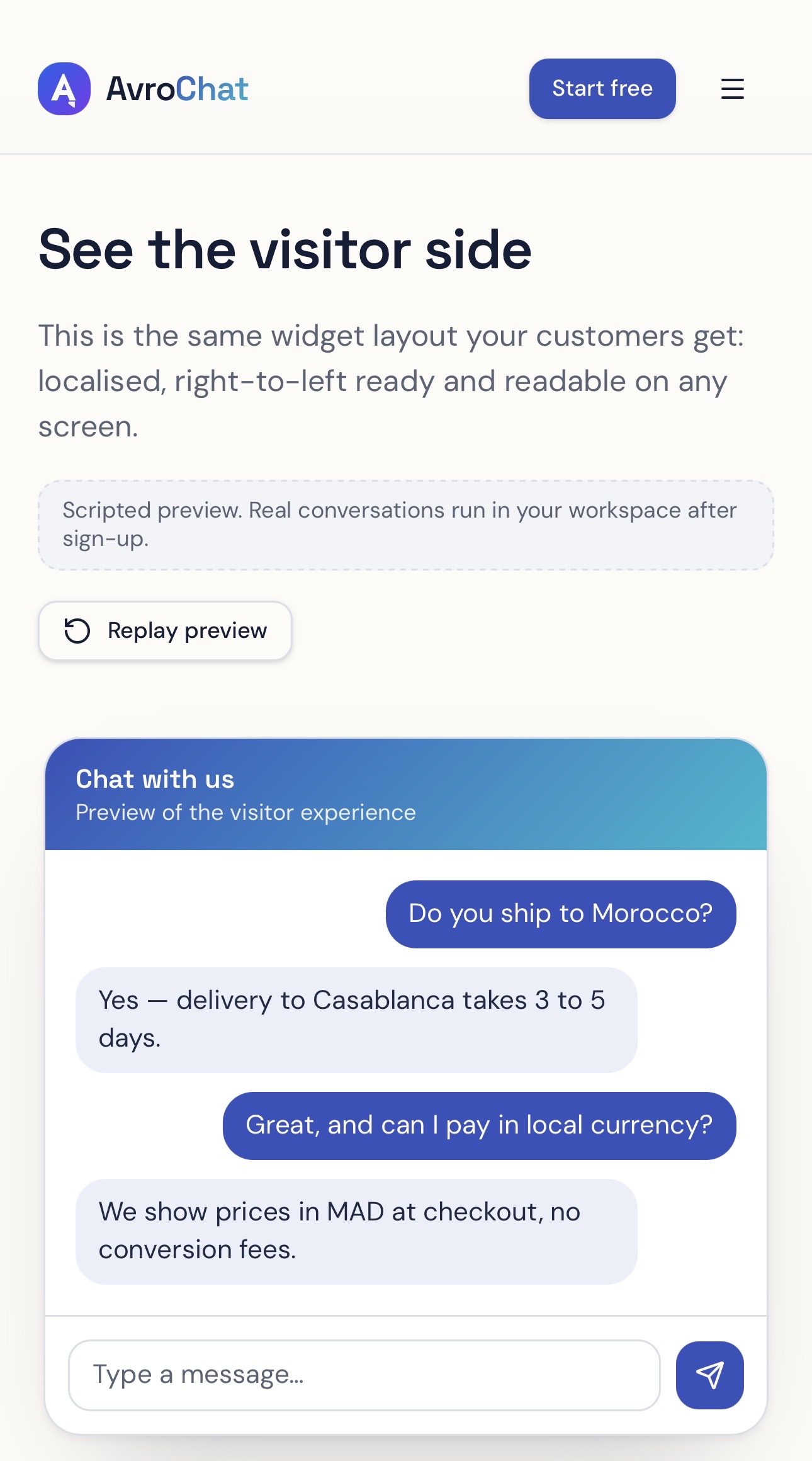 AvroChat mobile view 1 mobile preview